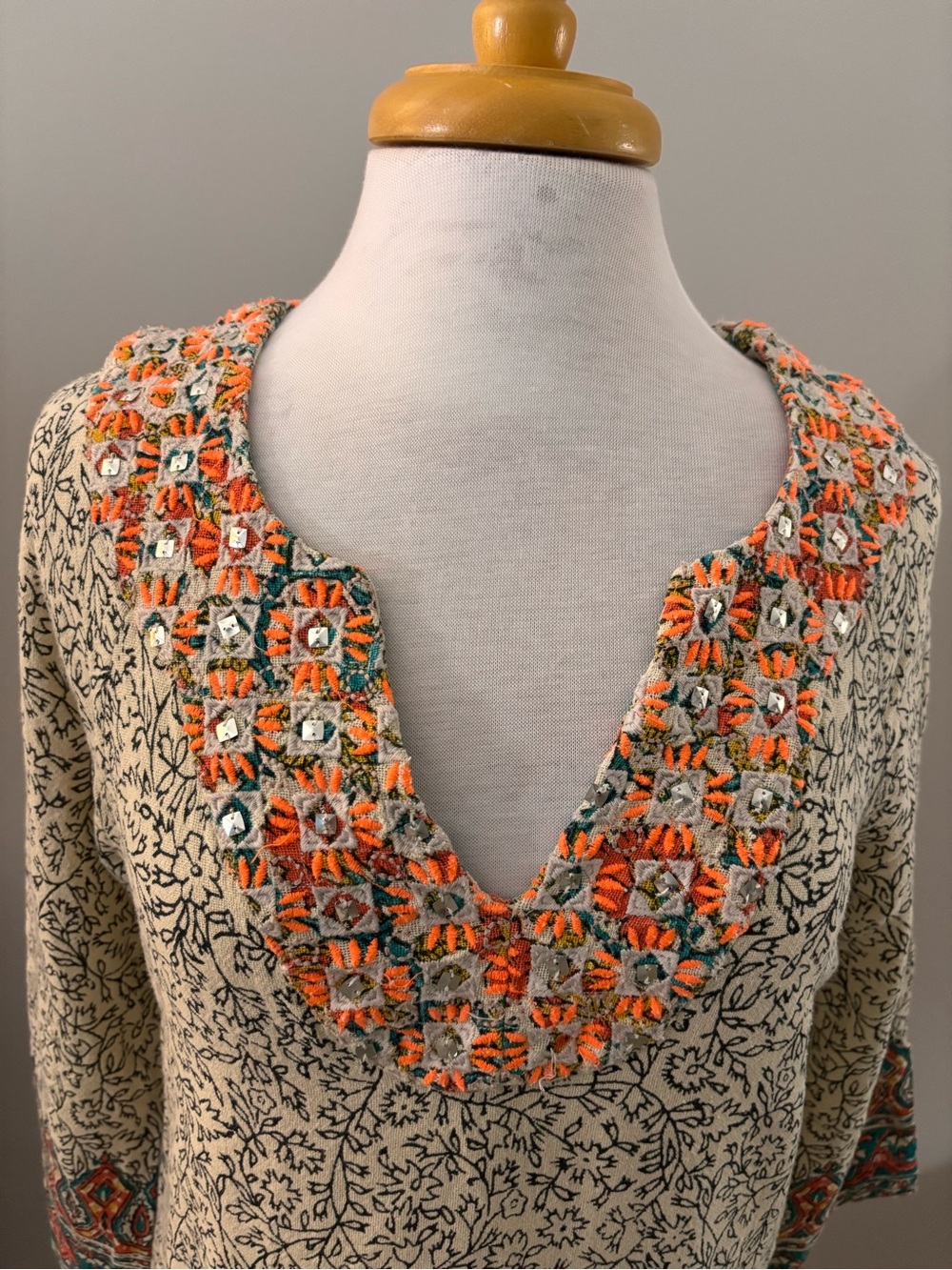Lucky Brand dress with Coral, Teal & Yellow Floral and rhinestones